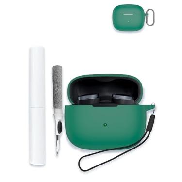 Imagem de Capa para fones de ouvido intra-auriculares Bowers & Wilkins Pi8 sem fio, Bluetooth, capa protetora de silicone macio, portátil, resistente a arranhões, com kit de limpeza, mosquetão e cordão, verde