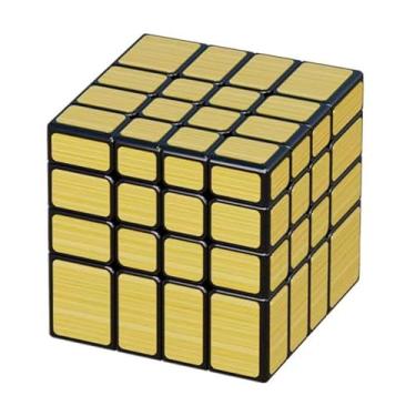 Imagem de CuberSpeed 4x4 Mirror Cube Silver Sticker Magic Cube Black 4x4x4 Silver Mirror Blocks Speed Cube Mirror Cube 4x4 Speed Cube (Golden)