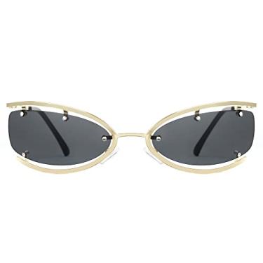 Imagem de Cyxus Óculos de sol estilosos com armação semi aro proteção UV 400, lentes de policarbonato não polarizadas, design de inspiração retrô, haste de metal., Dourado, Medium
