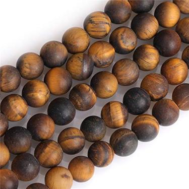 Imagem de JOE FOREMAN Pedra natural de 10 mm olho de tigre amarelo fosco fosco não polido contas espaçadoras redondas para fazer joias fio de 38 cm