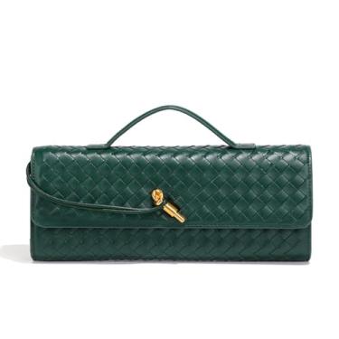Imagem de SCRILLE Bolsa clutch de couro vegano com alça removível, bolsa tiracolo moderna, Verde escuro