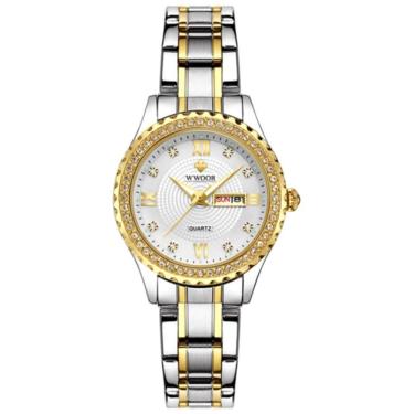 Imagem de Relógio Feminino De Quartzo Com Strass Em Aço Inoxidável Casual Branco