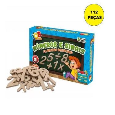 Imagem de Jogo de Números E Sinais Em MDF Recortada 112 Peças - IOB