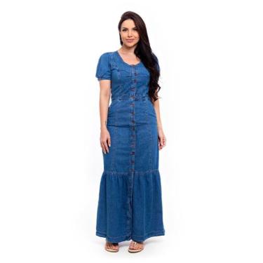Imagem de Vestido Jeans Longo Com Mangas  Com Recortes  - RESTRITO JEANS, 50, Az