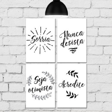 Imagem de Placa Decorativa Frases Positivas MDF Kit 4un 30x40cm - Quartinhos