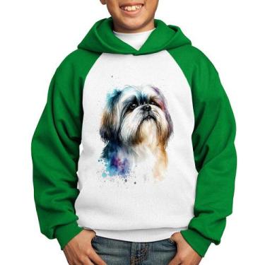 Imagem de Moletom Infantil Cachorro Shih Tzu Watercolor - Foca na Moda, Branco, 
