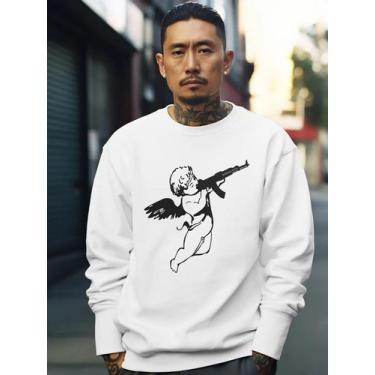 Imagem de Blusa De Frio Moletom Masculino Sem Capuz Careca Flanelado Algodão Pre