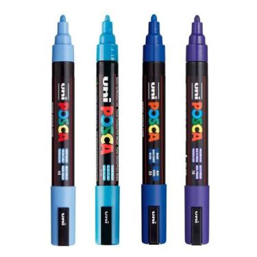 Imagem de Kit 4 Posca PC-5M Azul, Azul Claro, Azul Prussiano, Sky Blue - Uni-bal