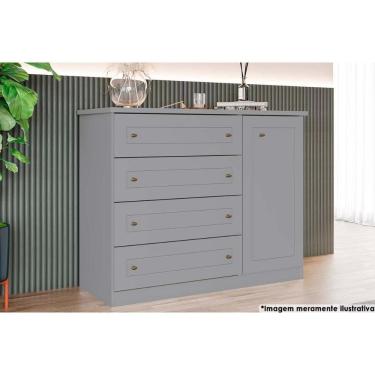 Imagem de Cômoda de Quarto Americana c/ 1 Porta e 4 Gavetas Cinza - Henn