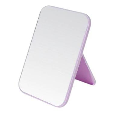 Imagem de Espelho Retangular De Mesa cin Suporte Maçã Maquiagem - Equipe F, Rosa