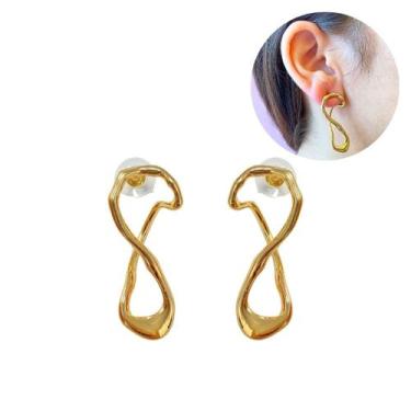 Imagem de Brinco Torcido Vazado Orgânico Dourado Textura Ponta Lisa - UZZE