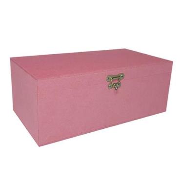 Imagem de Caixa Retangular com Dobradiça e Fecho 26x14x10 Kit 5un Mdf Madeira Pi
