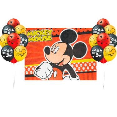 Imagem de Kit festa Mickey Decoração Aniversário Painel TNT + 25 Balão - Regina 