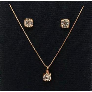 Imagem de Rommanel Conjunto Cordão + Pingente + Brinco Fol Ouro 18k, 42, Dourado