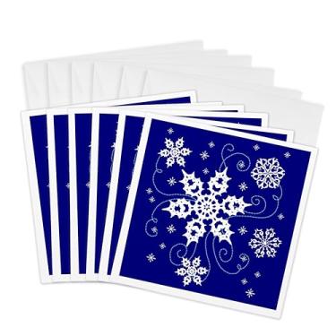 Imagem de 3dRose Esta obra de arte apresenta alguns lindos flocos de neve em um fundo azul adorável - Cartões comemorativos, 15,24 x 15,24 cm, conjunto de 6 (gc_11680_1)