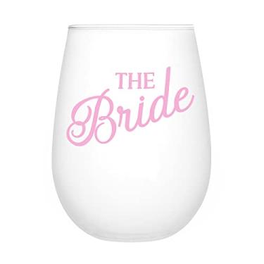Imagem de Slant Collections Presente de casamento com taça de vinho sem haste para chá de panela, 590 ml, The Bride- Rosa