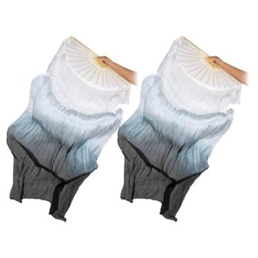 Imagem de Hitopin 1 par de leques de seda para dança do ventre, véu de fã de dança chinesa, leque de dança de 180 cm de comprimento, adereços de seda, véu de fã de dança do ventre de seda, dança de imitação