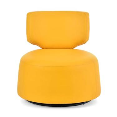 Imagem de Tzou Cadeira giratória de 74 cm W com base giratória silenciosa de 360° Cadeiras giratórias modernas com detalhe redondo, cadeira giratória larga para escritório, quarto, sala de estar, amarela como