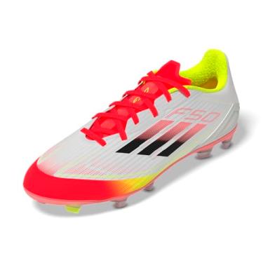 Imagem de adidas Chuteira de futebol unissex F50 League Firm Multi Ground, Branco/preto/amarelo solar, 13 Women/12 Men