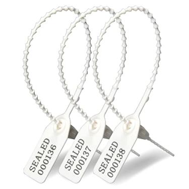 Imagem de 1000 selos de plástico numerados, laços de zíper para extintores de incêndio etiquetas de segurança descartáveis autotravantes - Gravata de etiqueta com comprimento de 250 mm (1000 peças, branco)