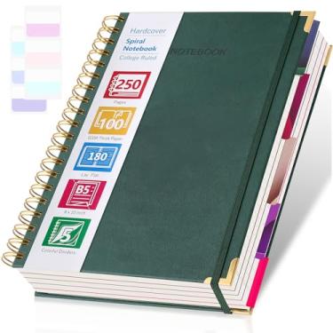 Imagem de Caderno espiral 21,6 cm x 28 cm, caderno de 5 assuntos, caderno pautado universitário de capa dura com divisórias, cadernos grandes de couro para trabalho, escola, anotações, diário grosso para
