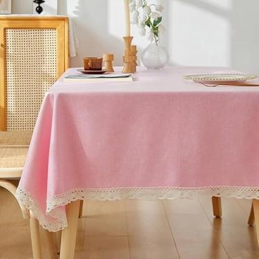 Imagem de Toalha de mesa elegante de linho de algodão, à prova d'água, à prova de óleo, perfeita para jantares de cozinha, piqueniques ao ar livre e decoração de festas(Pink,120 * 170cm/47 * 66.9in)