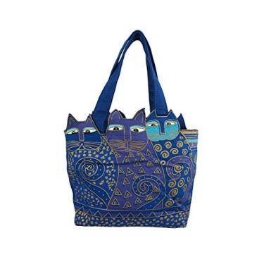 Imagem de Laurel Burch Top com zíper, 30,5 x 8,5 x 21,5 cm, Tres Gatos, azul/dourado