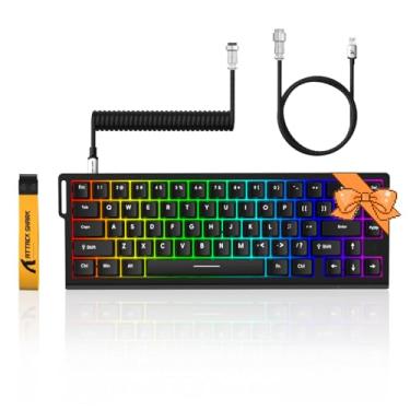 Imagem de ATTACK SHARK Teclado para jogos X68 HE 60% com fio, acionamento rápido, ponto de atuação ajustável, comutador magnético 8K Hz, teclas PBT para Win/Mac, teclado mecânico RGB com fio com cabo enrolado