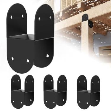 Imagem de 4 peças de suporte de amarração para poste de madeira 4x4, conector de âncora de poste de aço de base de calibre 14, suporte de deck superior para conexão de vigas de aço pesado, suportes de gancho de