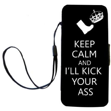 Imagem de Rikki Knight Capa carteira flip Keep Calm or I'll Kick Your Ass cor preta com aba magnética para Apple iPhone 5c