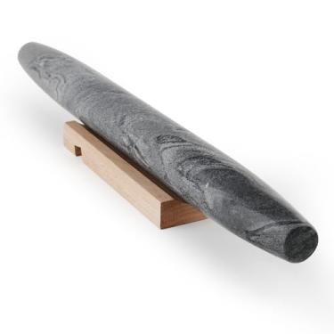 Imagem de Koville Rolo de massa francês de mármore natural africano, rolo antiaderente de 41 cm para assar, rolo de massa para macarrão, bolinho, fondant, torta, pão, pizza, utensílios de cozinha (Monte Grigio)