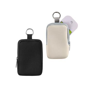 Imagem de uekeboag 2 peças pequena bolsa macia de neoprene com zíper, mini bolsa de maquiagem portátil, acessório de moda com gancho de pressão, bolsa de moedas, batom, organizador de viagem cosmético, Preto e
