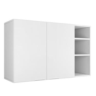 Imagem de Armário Suspenso de Parede Embutido Aéreo Cozinha Multiuso Nicho Prateleira Organziador Lavanderia 2 Portas - Ópera - Branco