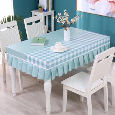 Imagem de Toalha de mesa à prova d'água e à prova de óleo, protetor de mesa de centro de estudante com saia, capas de mesa simples e modernas para acampamento, jantar e ambientes internos - Azul||100 x 100