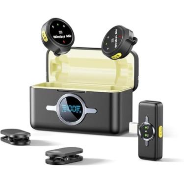 Imagem de Microfone Lavalier sem fio para Android, Microfones de Lapela com USB-C Plug-Play, Mini Mic com cancelamento de ruído de 2,4 GHz, Estojo de carregamento incluído