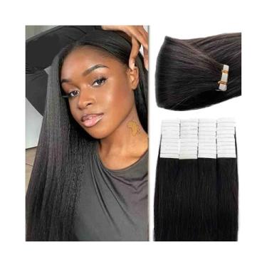 Imagem de Fita para extensão de cabelo 14 "-26" Luz Yaki Fita Reta em Extensões de Cabelo Extensões de Cabelo Humano Real 20 Pcs Invisível Cola Dupla Face Injetada Fita Fina em Extensões Fita para peruca(22 inc