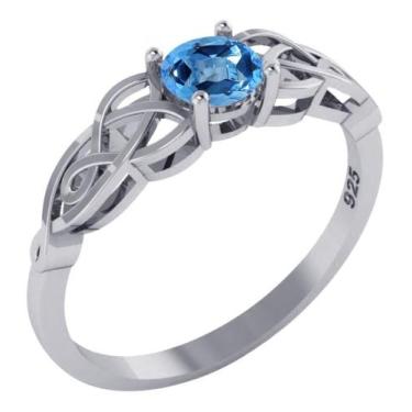 Imagem de Anel Solitário Celta Knot Prata 925 Topázio Azul - Exclusivo - Tudo Pr