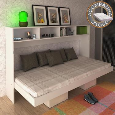 Imagem de Cama Articulada Horizontal Solteiro com Nichos CM8020 Branco Tecnomobili + Colchão Ortobom