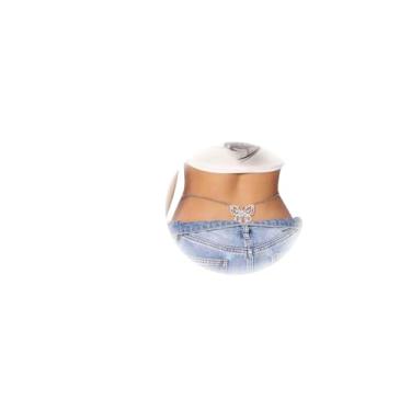 Imagem de Calcinha fio dental de borboleta com strass para mulheres, corrente traseira de cristal, fio dental, corrente de cintura, festival, joia corporal rave, Medium, Metal
