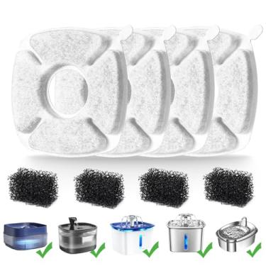 Imagem de MJYNITE Pacote com 4 filtros de substituição para fonte de gato e 4 esponjas de substituição para fonte de água Veken Pet Fountain Veken