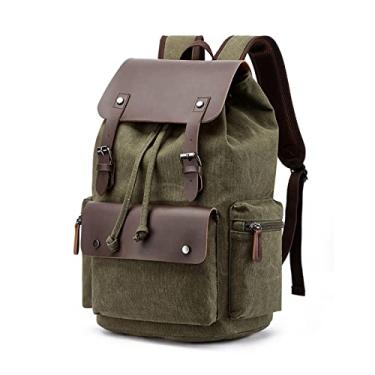 Imagem de Mochila de lona moda estilo vintage para homens mochila de couro mochila escolar para laptop(Green-PU leather)