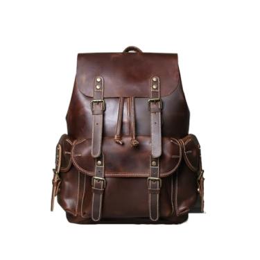 Imagem de Mochila masculina de couro retrô, mochila de viagem para homens, grande capacidade, bolsa para laptop(Coffee)
