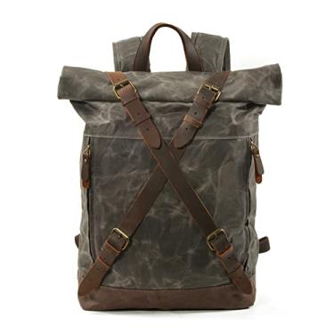 Imagem de Mochila de lona para homens bolsa de viagem ao ar livre mochilas de computador para homens mochila retrô(Dark green)