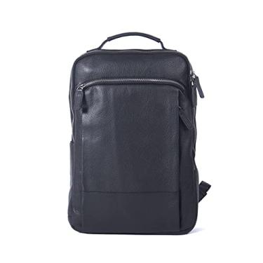 Imagem de Mochila de couro casual simples para homens bolsa de ombro mochila de viagem de couro feita à mão para computador bolsa de computador para homens