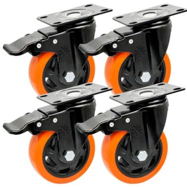 Imagem de 4 Rodinha Rodízio Roda Reforçada Giratória 70mm 3 Polegadas (Laranja)