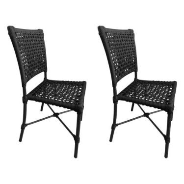 Imagem de Kit 2 Cadeiras Roma Corda Náutica Base em Alumínio Preto/preto - GUIMA