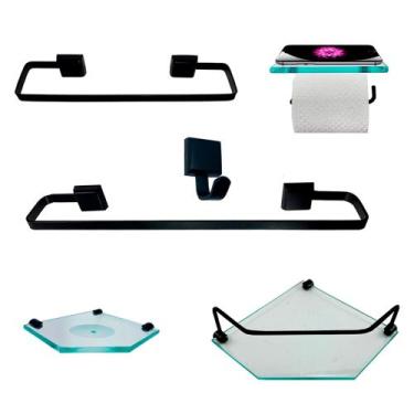 Imagem de Kit Para Banheiro Platinum Luxo Premium Preto Vidro Sext Incolor - Dir