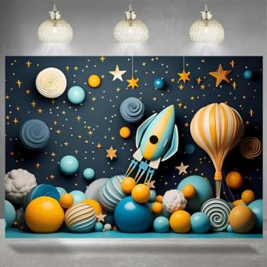 Imagem de Tema astronauta feliz aniversário espaço fotografia fundo galáxia estrelas planeta tema decoração festa foguete menino menina festa de aniversário céu noturno estrela nebulosa pano de fundo (2,8 x 1,5