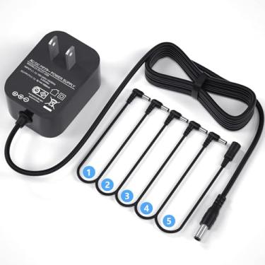 Imagem de WUKUR Fonte de alimentação de pedal de guitarra 9V, fonte de alimentação de 9 volts testada pela UL para pedais de guitarra, ponta 1A negativa com cabo de alimentação de corrente margarida de 5 vias