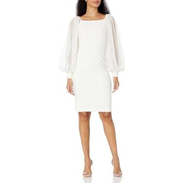 Imagem de Trina Turk Vestido feminino com bainha de mídia mista, Branco de inverno, 11